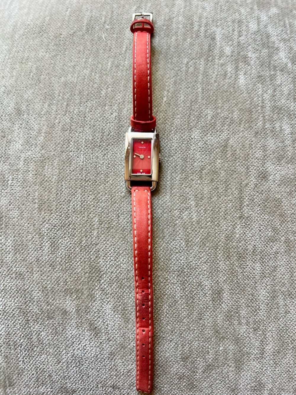 Coach Slim Red Leather Strap Rectangular Women's Watch - Picture 2 of 4